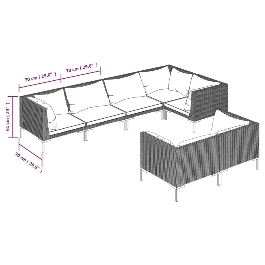 Salon de jardin 7 pcs avec coussins Résine tressée Gris foncé - 7
