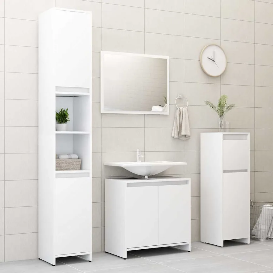 Armoire de salle de bain Blanc 30x30x95 cm Bois d'ingénierie - 4