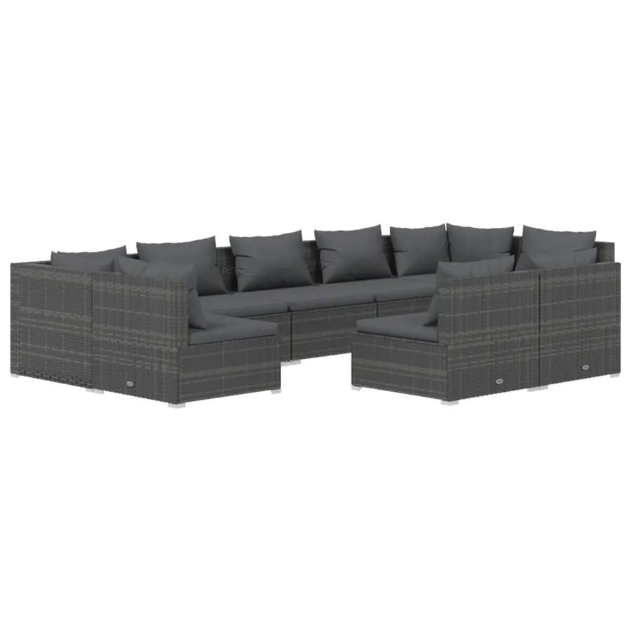 Salon de jardin 9 pcs avec coussins Gris Résine tressée - 2