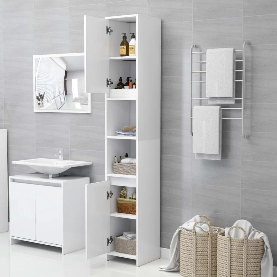 Armoire de salle de bain Blanc 30x30x183,5 cm Bois d'ingénierie - 3