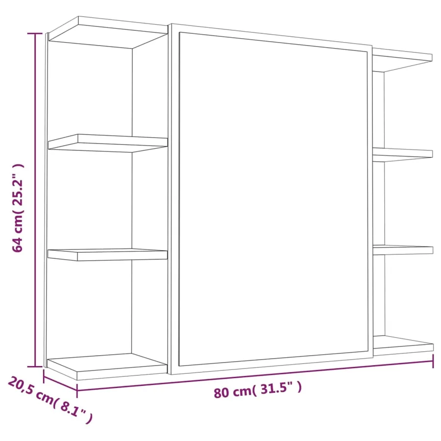 Armoire à miroir de salle de bain Chêne fumé 80x20,5x64 cm Bois - 11