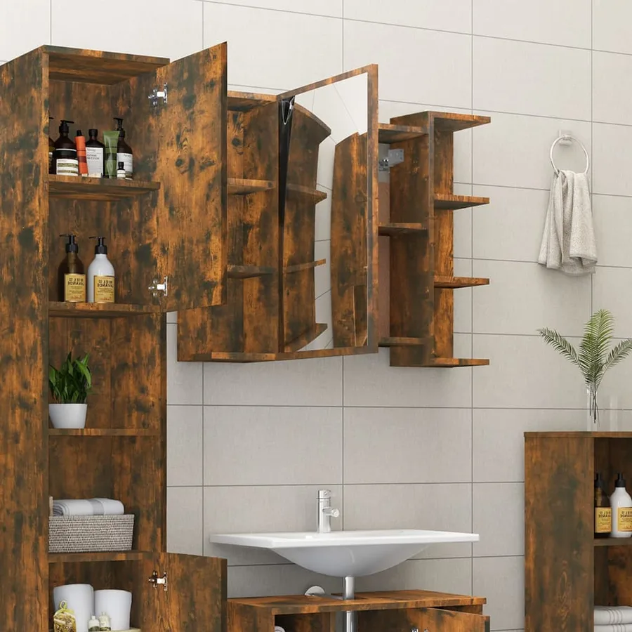 Armoire à miroir de salle de bain Chêne fumé 80x20,5x64 cm Bois - 3