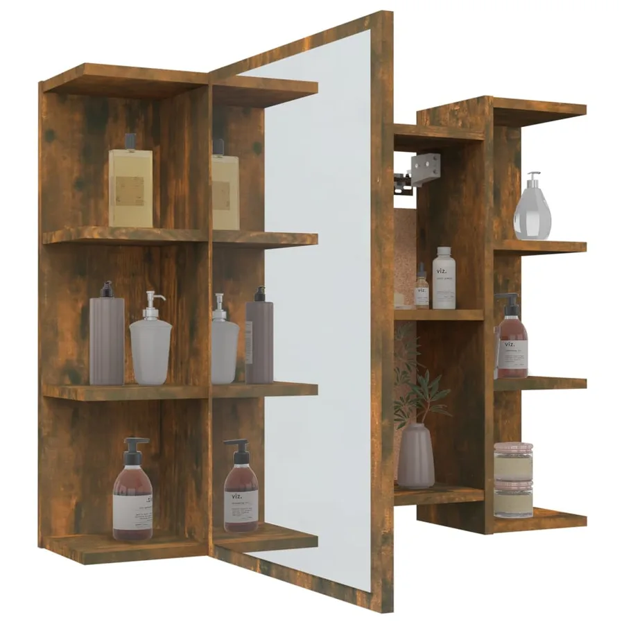 Armoire à miroir de salle de bain Chêne fumé 80x20,5x64 cm Bois - 4