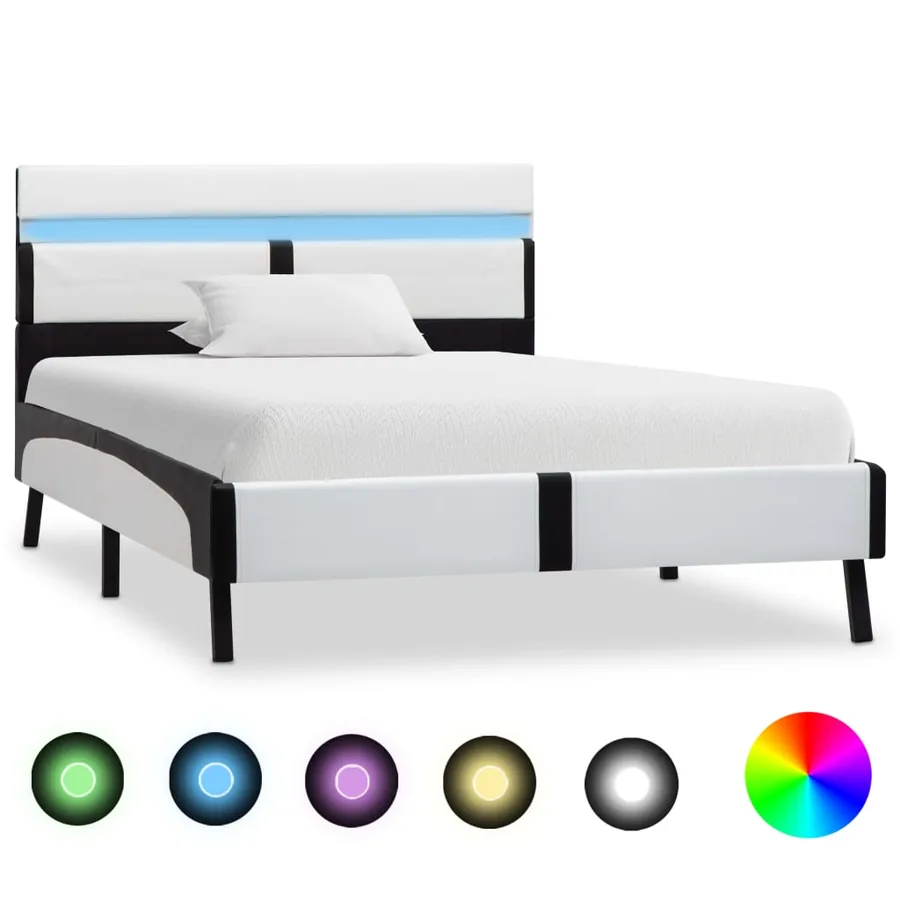 Cadre de lit avec LED sans matelas blanc et noir 90x200 cm