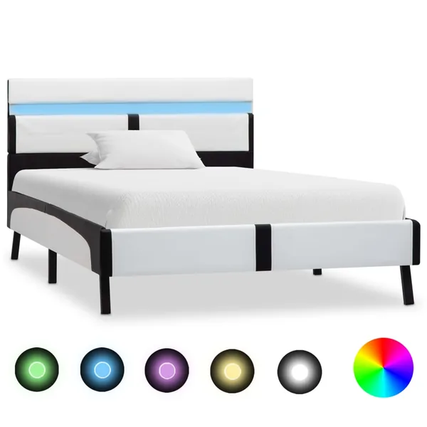 Cadre de lit avec LED sans matelas blanc et noir 90x200 cm