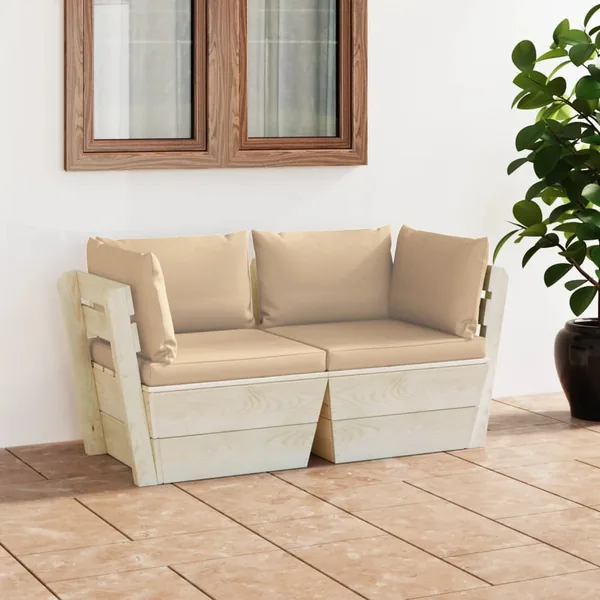 Canapé palette à 2 places de jardin avec coussins Bois d'épicéa