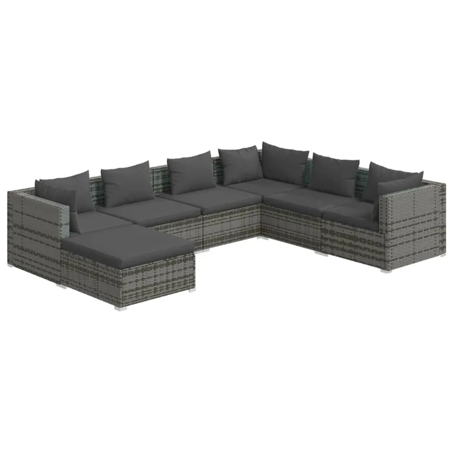 Salon de jardin 7 pcs avec coussins Résine tressée Gris - 2