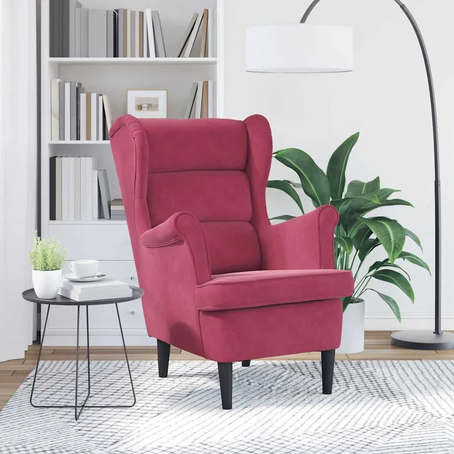 Fauteuil rouge bordeaux velours - 3