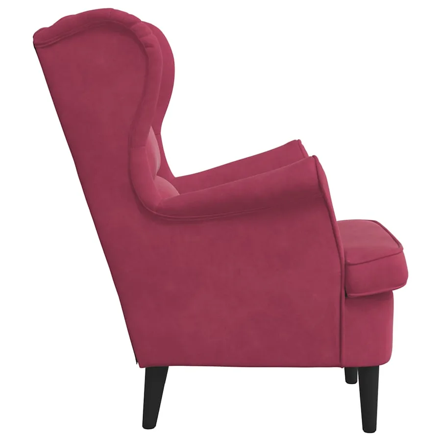 Fauteuil rouge bordeaux velours - 5