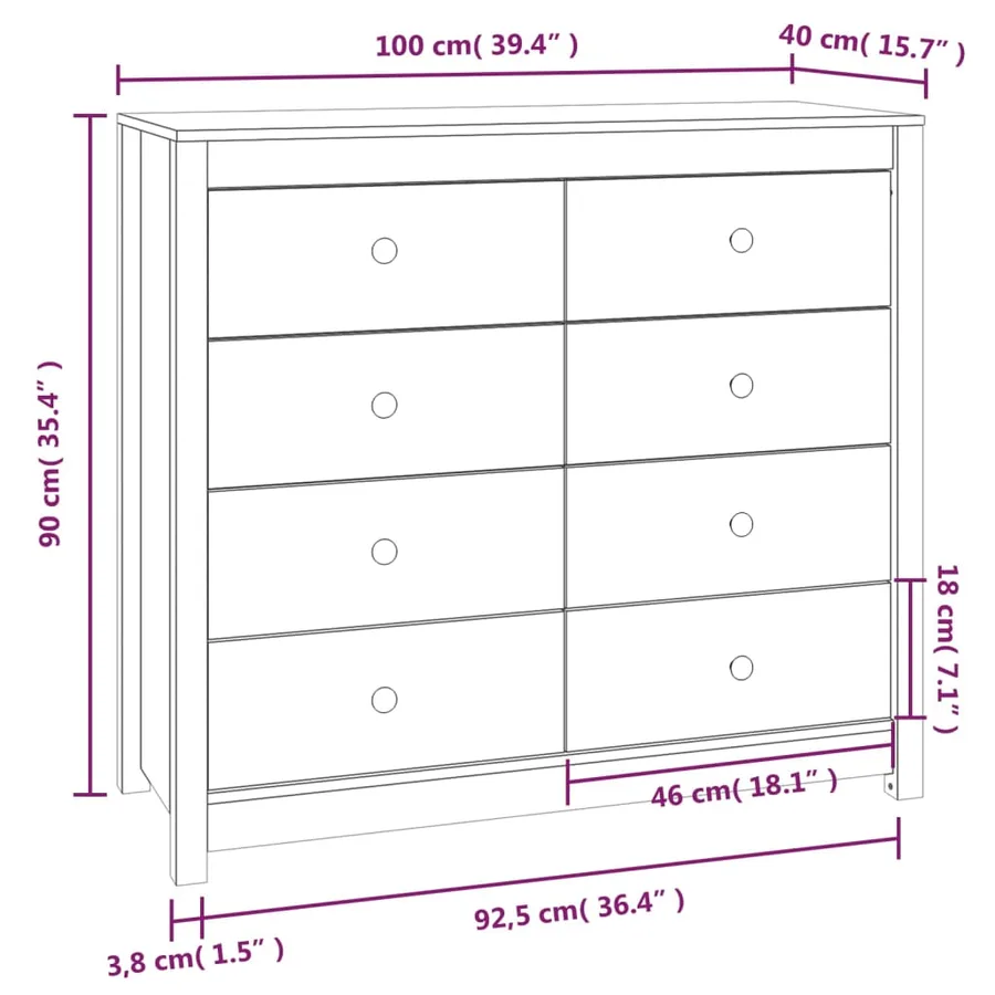 Armoire latérale Blanc 100x40x90 cm Bois de pin massif - 11
