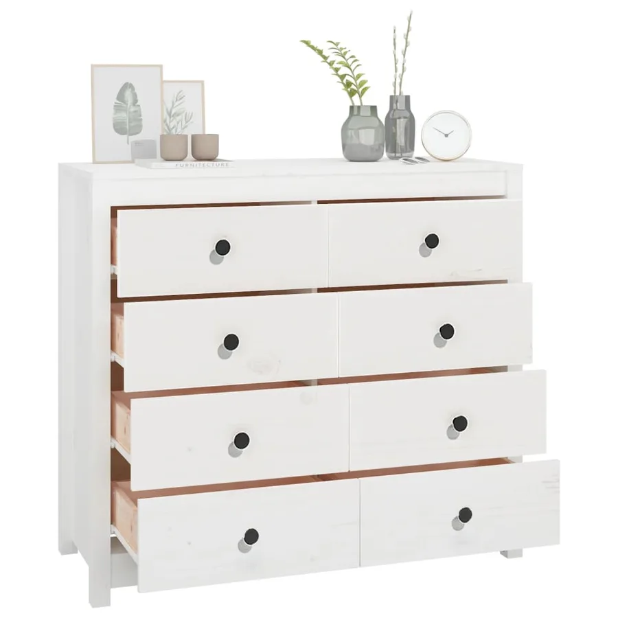 Armoire latérale Blanc 100x40x90 cm Bois de pin massif - 8