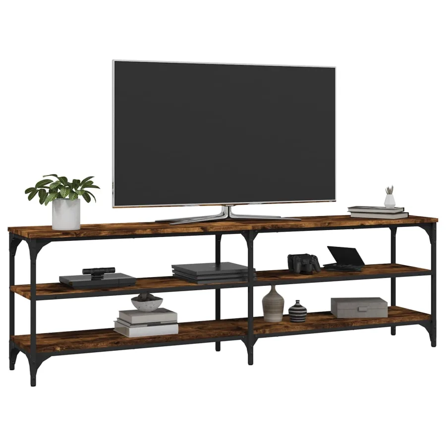 Meuble TV chêne fumé 160x30x50 cm bois d'ingénierie - 4