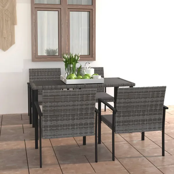 Ensemble à manger de jardin 5 pcs Résine tressée Gris