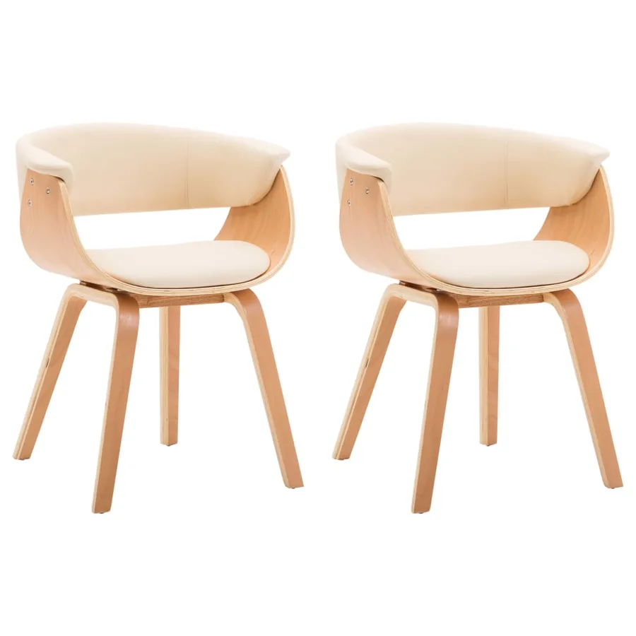 Chaises à manger lot de 2 crème bois courbé et similicuir - 2