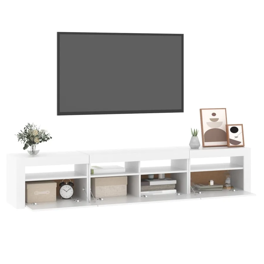 Meuble TV avec lumières LED Blanc 210x35x40 cm - 11