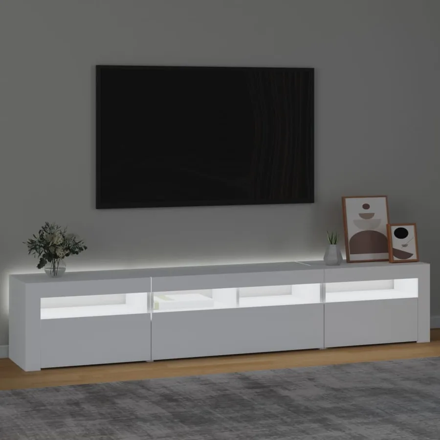 Meuble TV avec lumières LED Blanc 210x35x40 cm - 3