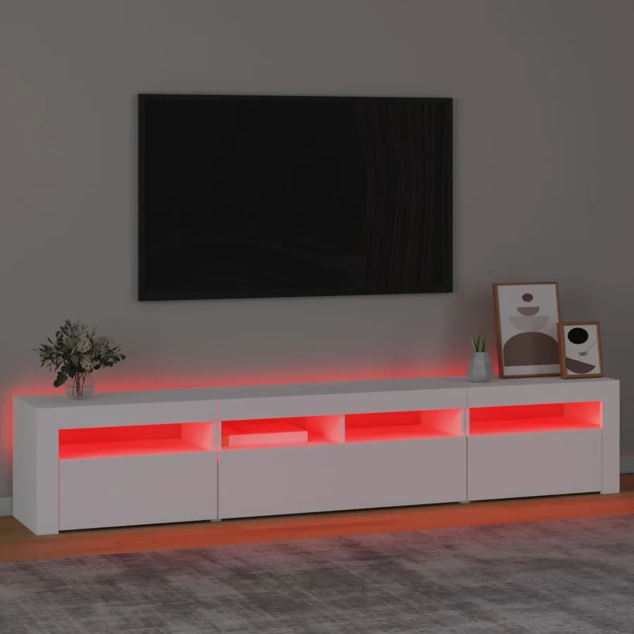 Meuble TV avec lumières LED Blanc 210x35x40 cm - 5