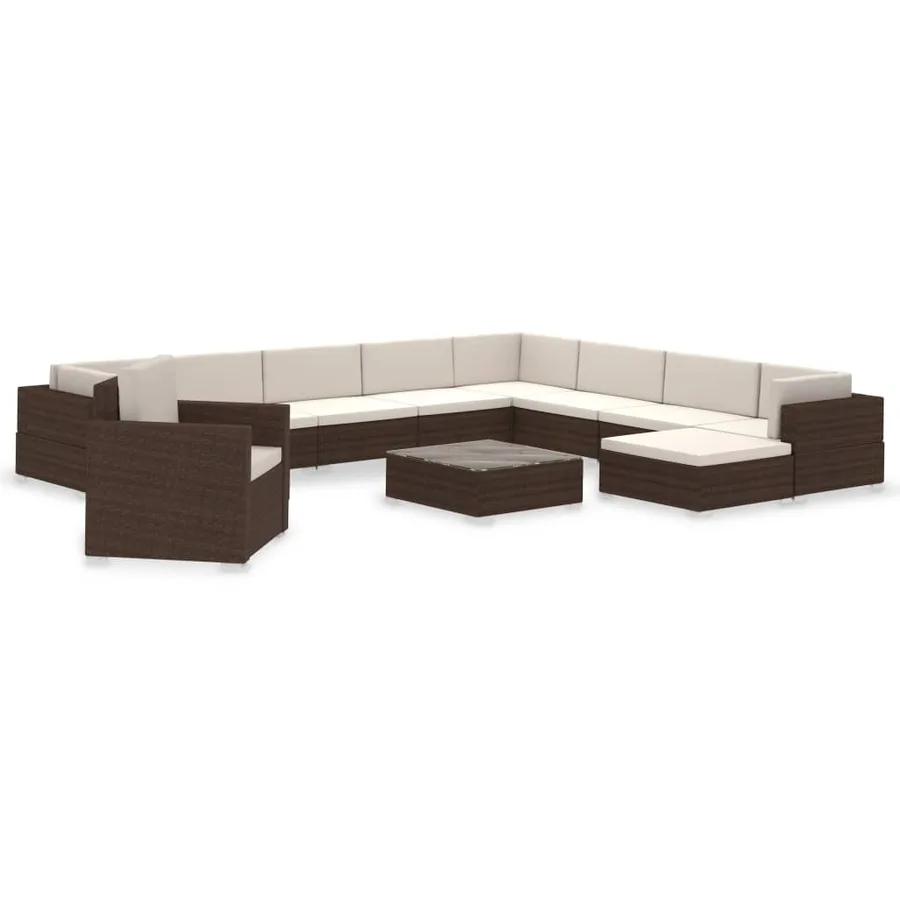 Salon de jardin 12 pcs avec coussins Résine tressée Marron - 2
