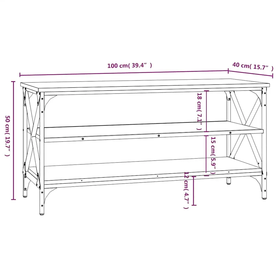 Meuble TV Chêne fumé 100x40x50 cm Bois d'ingénierie - 9