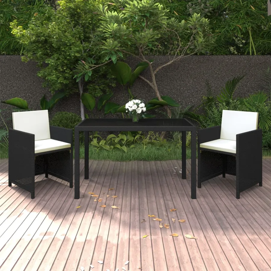 Ensemble à manger de jardin coussins 3pcs Résine tressée Noir