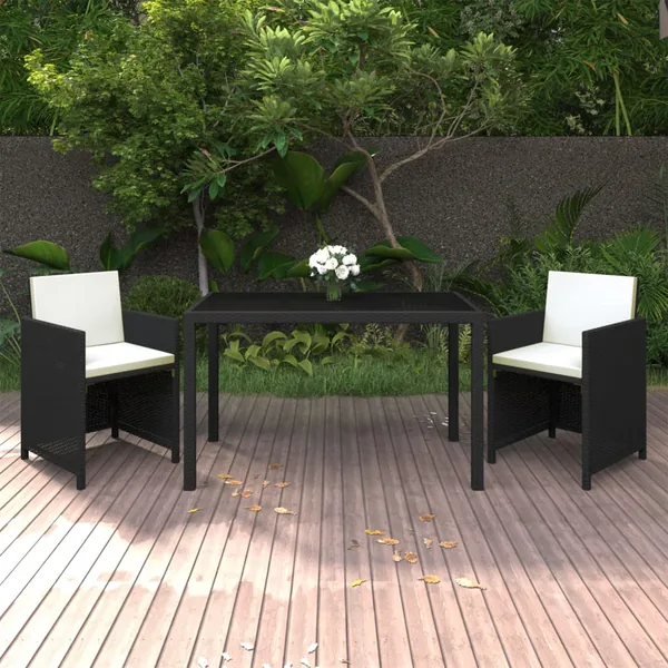 Ensemble à manger de jardin coussins 3pcs Résine tressée Noir