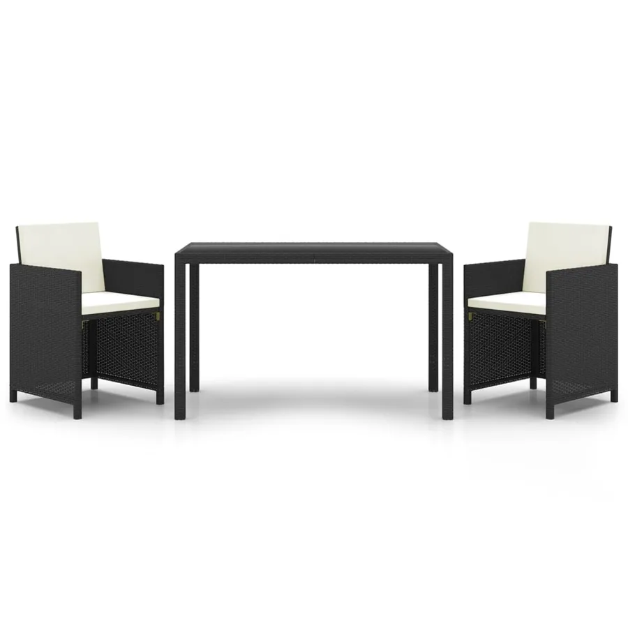 Ensemble à manger de jardin coussins 3pcs Résine tressée Noir - 2