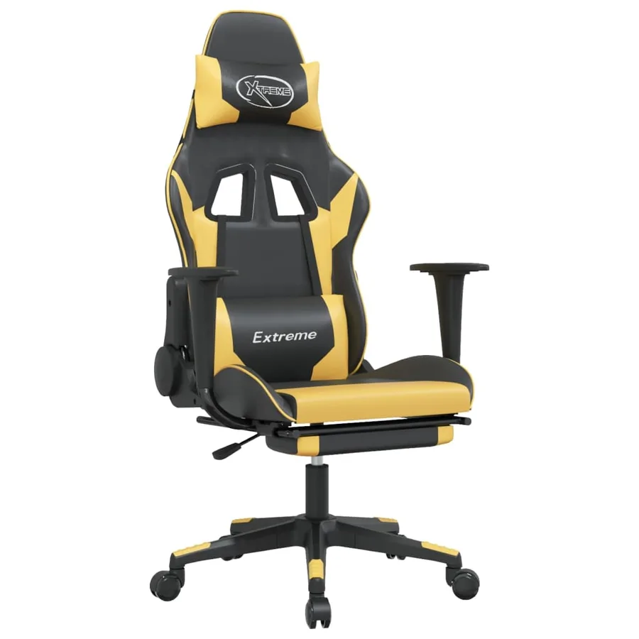 Chaise de jeu avec repose-pied Noir et doré Similicuir - 2