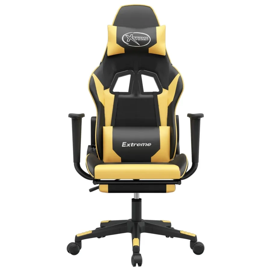 Chaise de jeu avec repose-pied Noir et doré Similicuir - 3