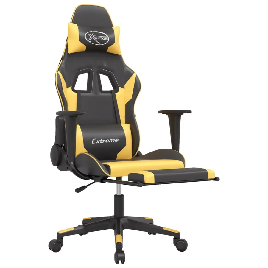 Chaise de jeu avec repose-pied Noir et doré Similicuir - 6