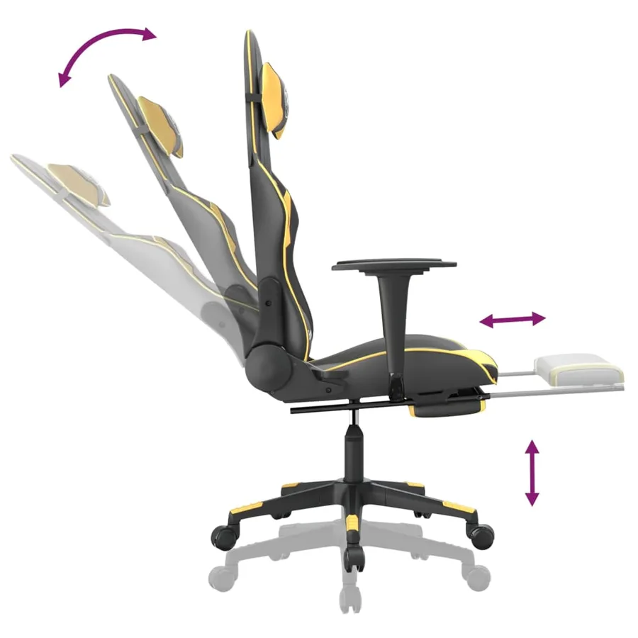 Chaise de jeu avec repose-pied Noir et doré Similicuir - 7