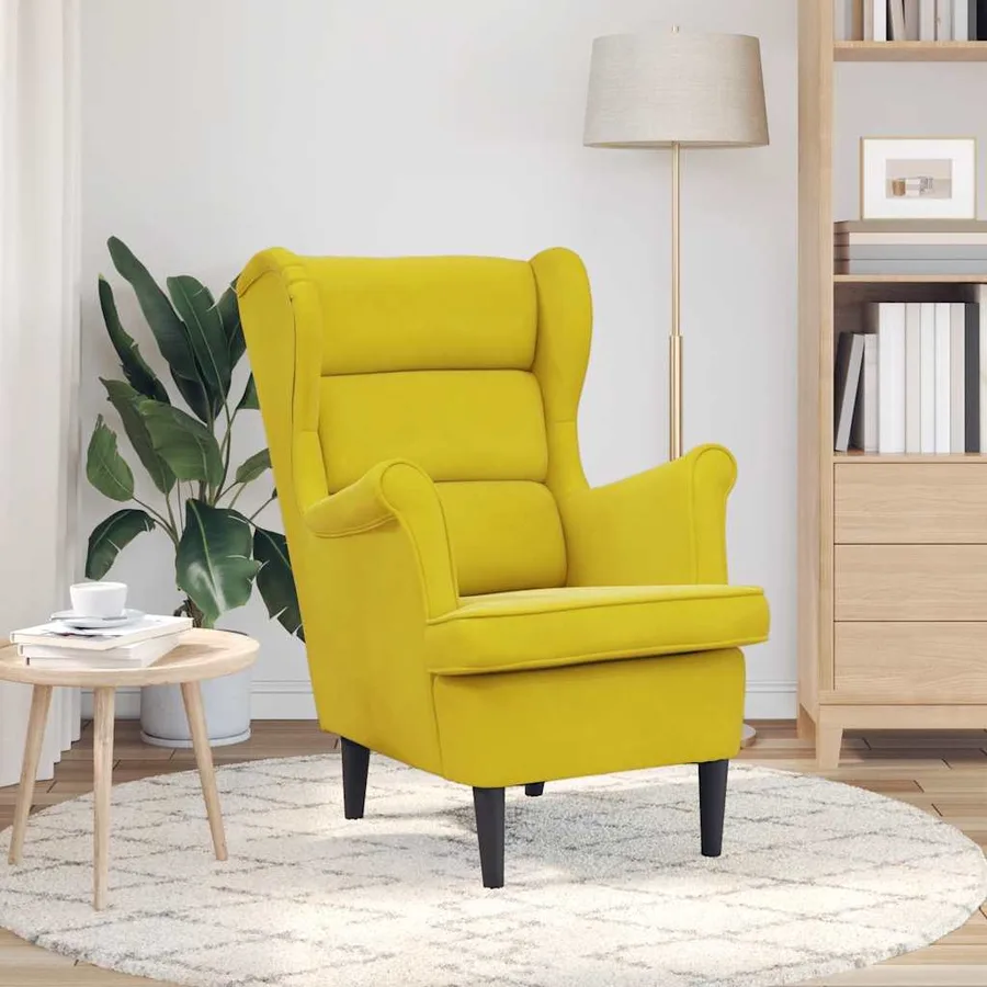 Fauteuil jaune moutarde velours - 3