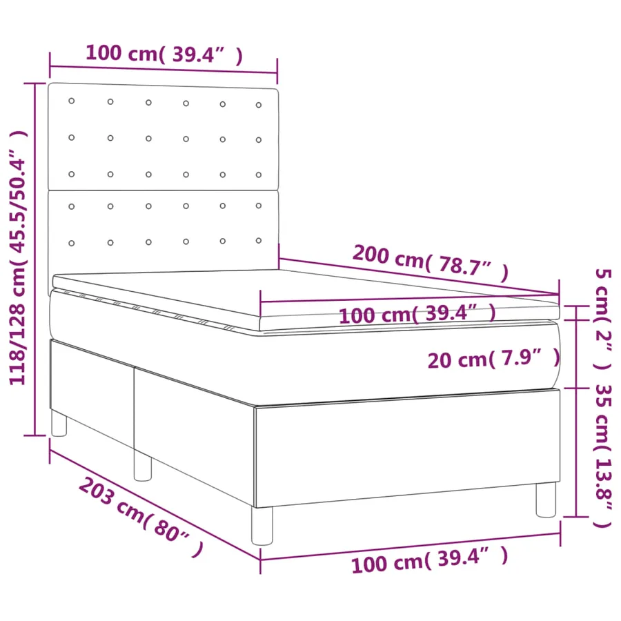 Sommier à lattes de lit avec matelas et LED Noir 100x200 cm - 8