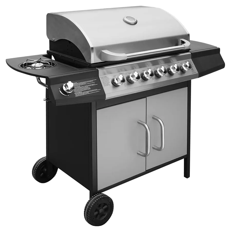 Barbecue à gaz 6 + 1 zone de cuisson Noir et argenté - 3