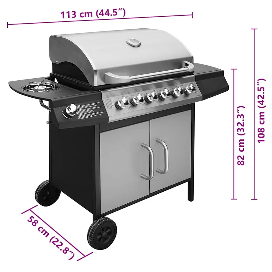 Barbecue à gaz 6 + 1 zone de cuisson Noir et argenté - 8