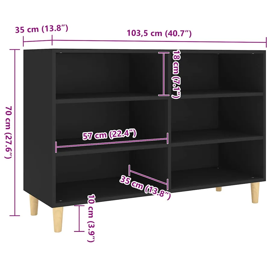 Buffet noir 103,5x35x70 cm bois d'ingénierie - 6