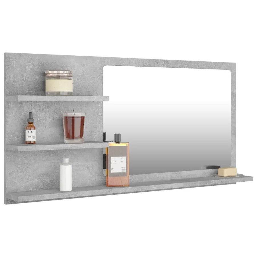 Miroir de salle de bain gris béton bois d’ingénierie - 3