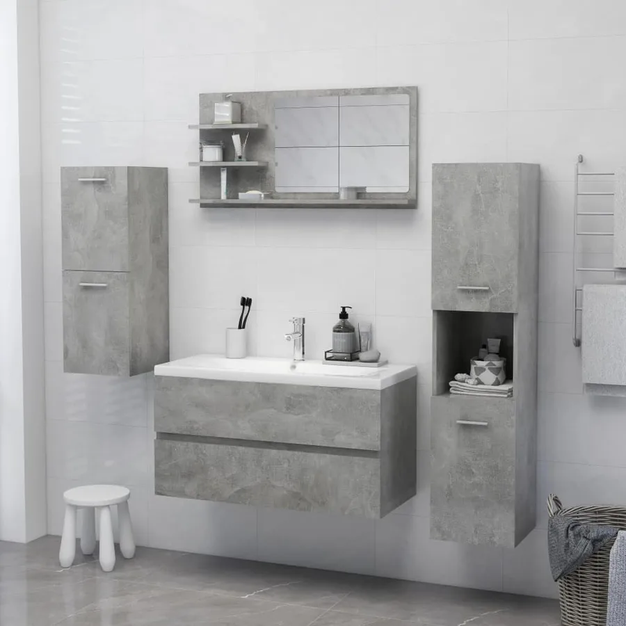 Miroir de salle de bain gris béton bois d’ingénierie - 4