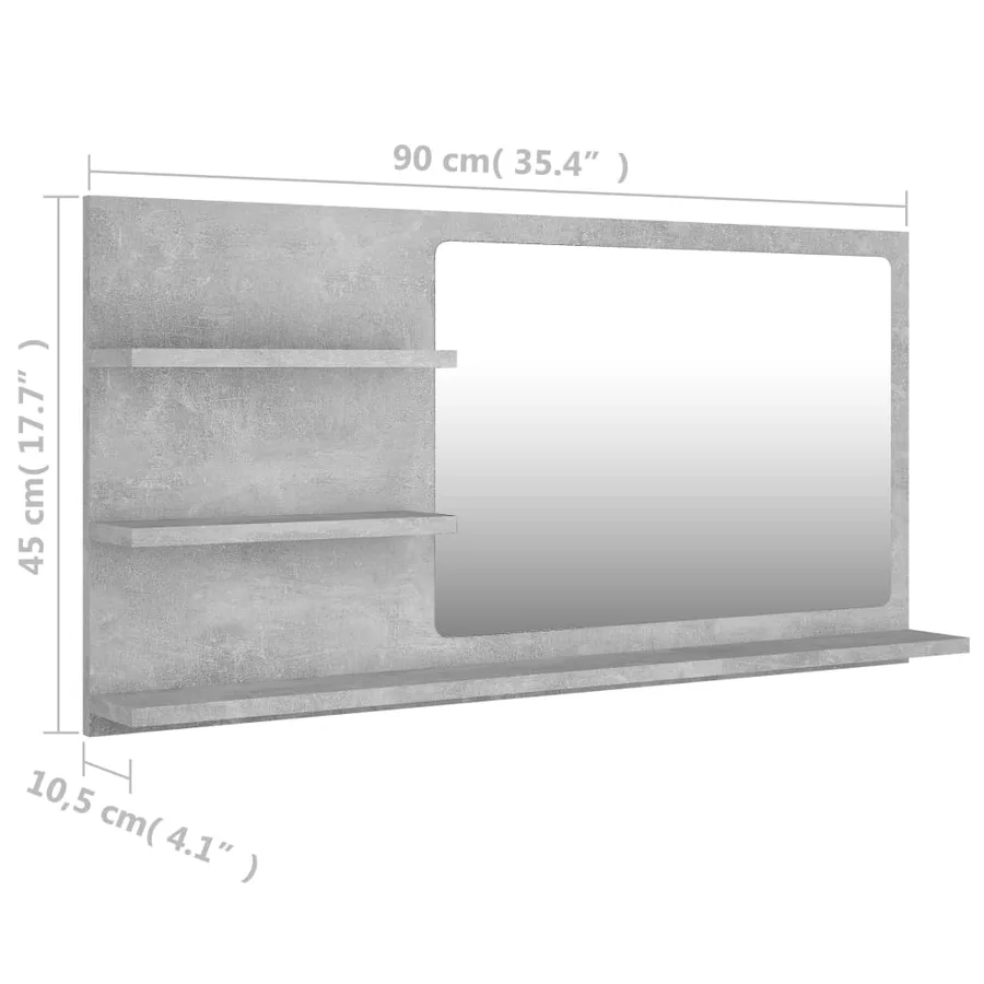 Miroir de salle de bain gris béton bois d’ingénierie - 7