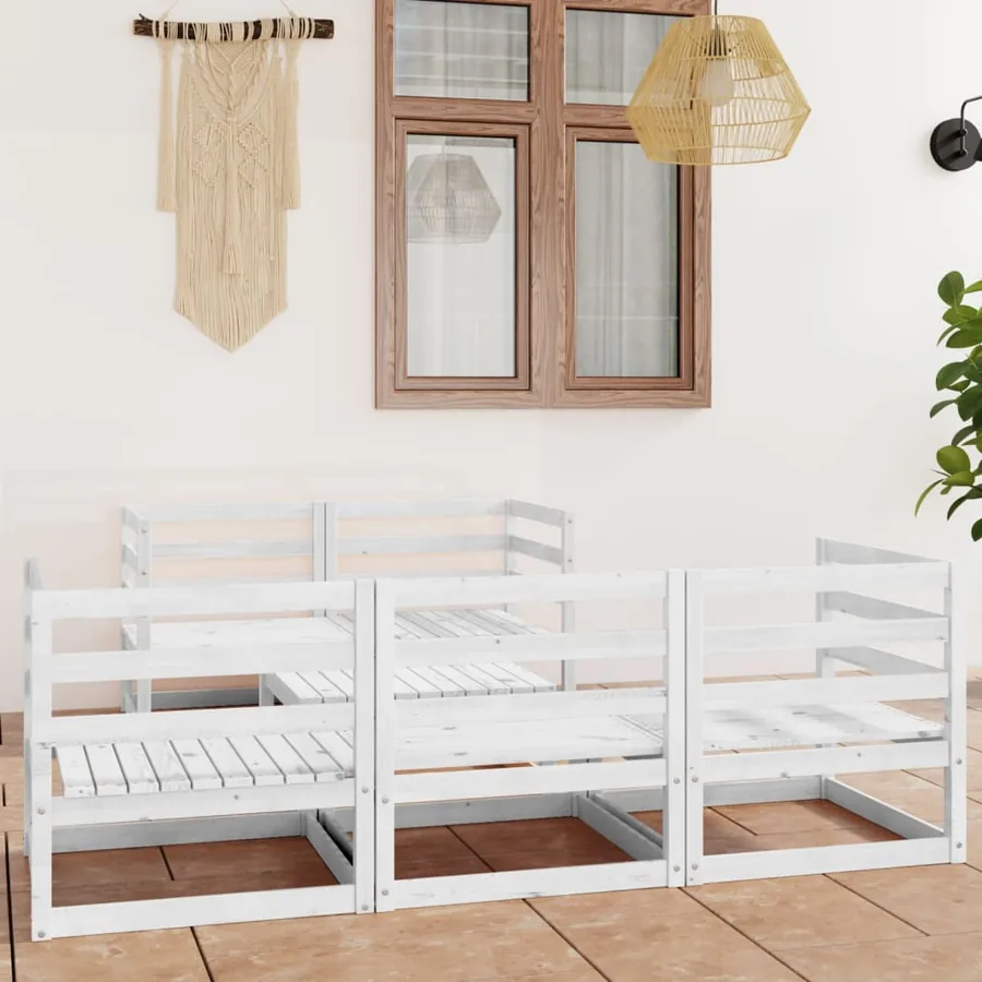 Salon de jardin 6 pcs Blanc Bois de pin massif