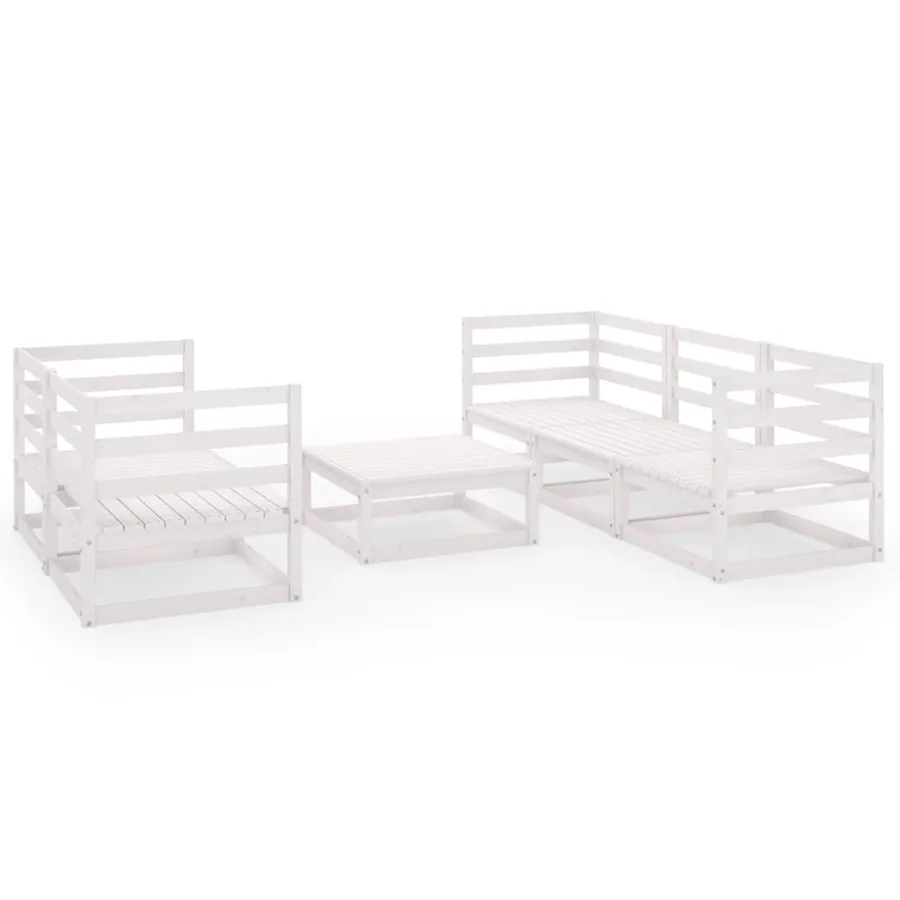 Salon de jardin 6 pcs Blanc Bois de pin massif - 2