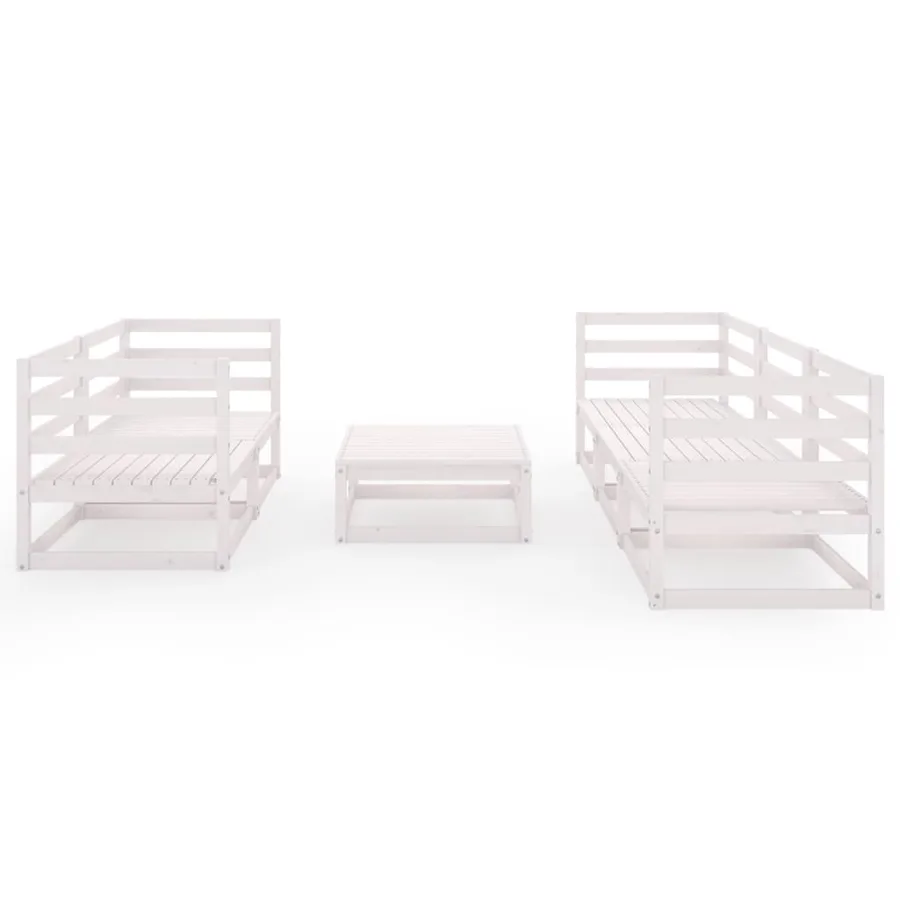 Salon de jardin 6 pcs Blanc Bois de pin massif - 3