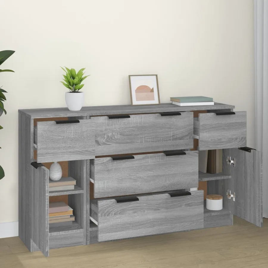 Ensemble de buffets 3 pcs Sonoma gris Bois d'ingénierie - 3