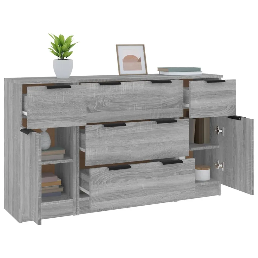 Ensemble de buffets 3 pcs Sonoma gris Bois d'ingénierie - 4