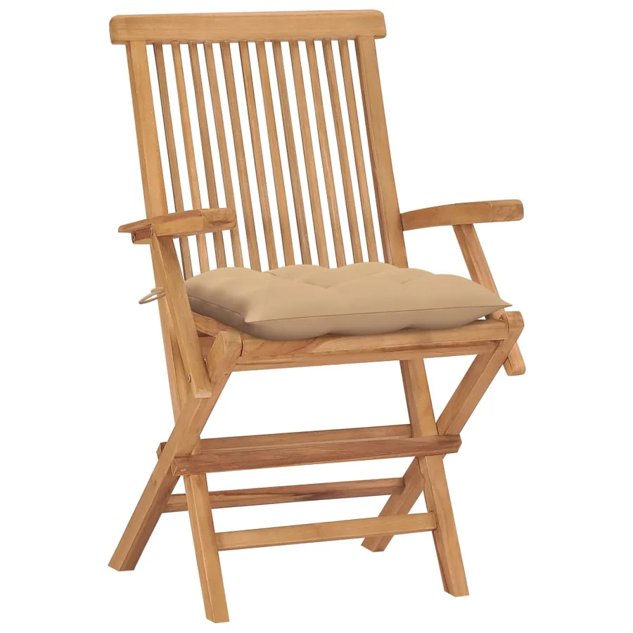 Chaises de jardin et coussins beige lot de 4 Bois teck massif - 2