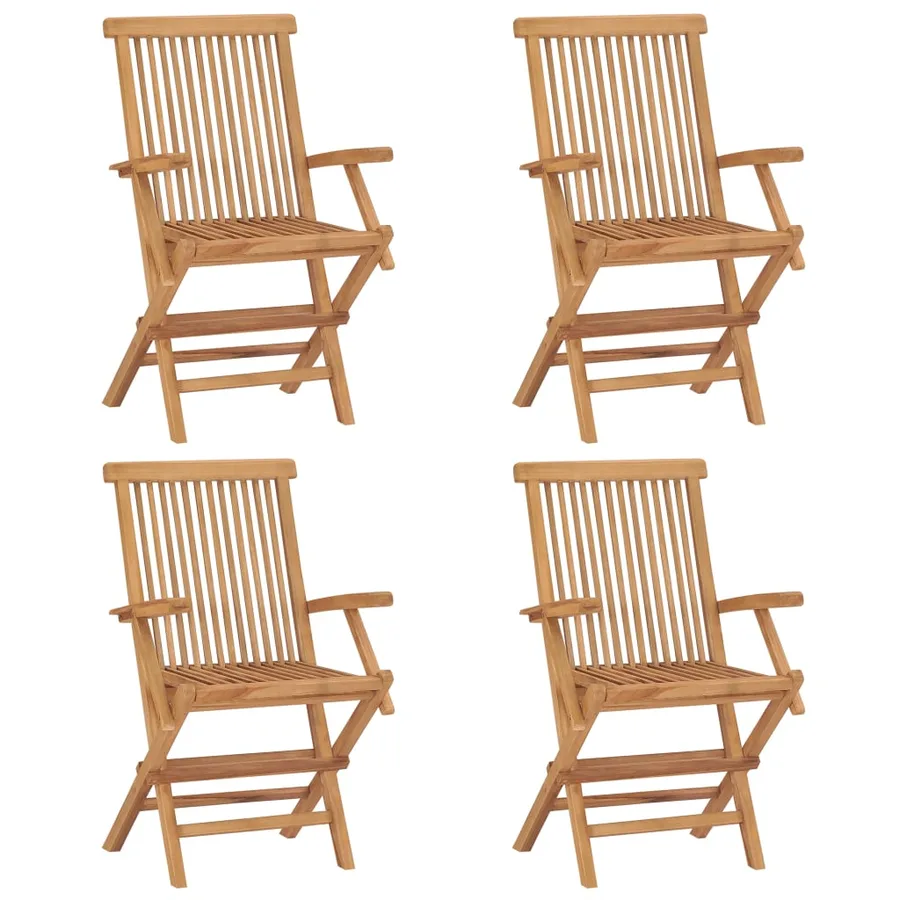 Chaises de jardin et coussins beige lot de 4 Bois teck massif - 8