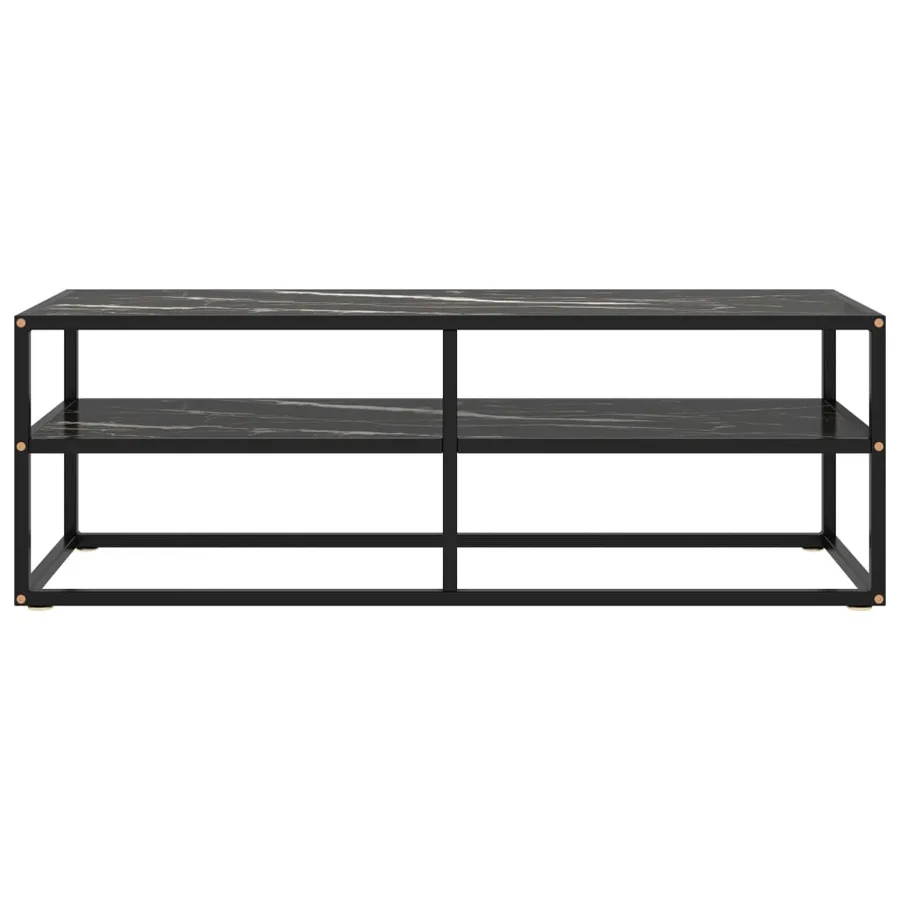 Meuble TV noir avec verre marbre noir 120x40x40 cm - 2
