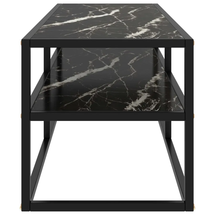 Meuble TV noir avec verre marbre noir 120x40x40 cm - 3