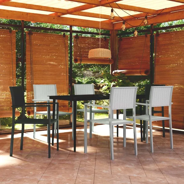 Ensemble à manger de jardin 7 pcs Noir et blanc