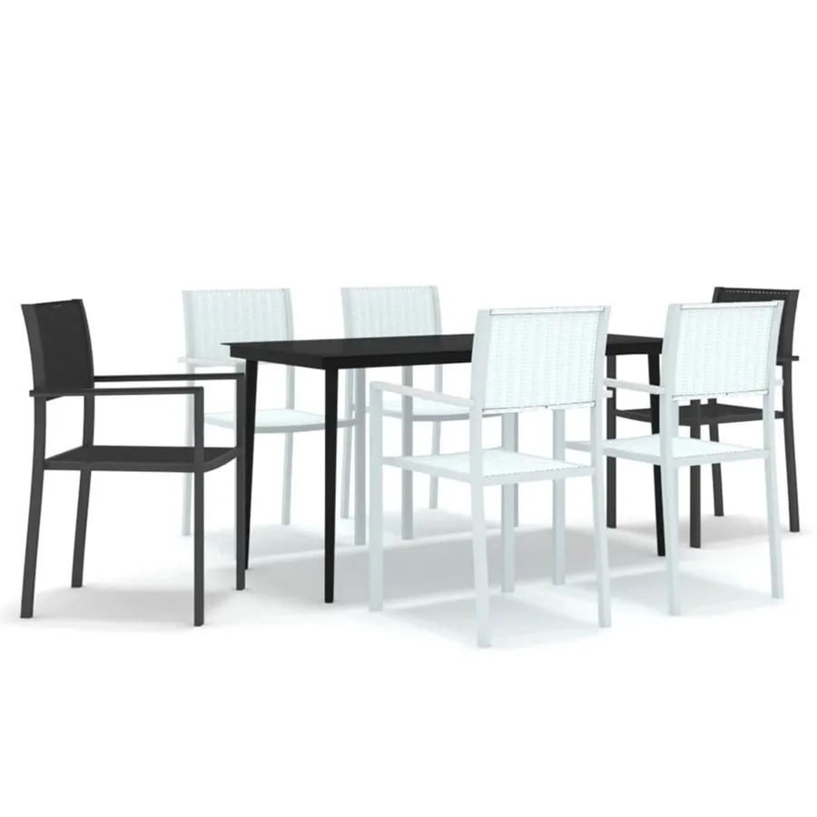 Ensemble à manger de jardin 7 pcs Noir et blanc - 2