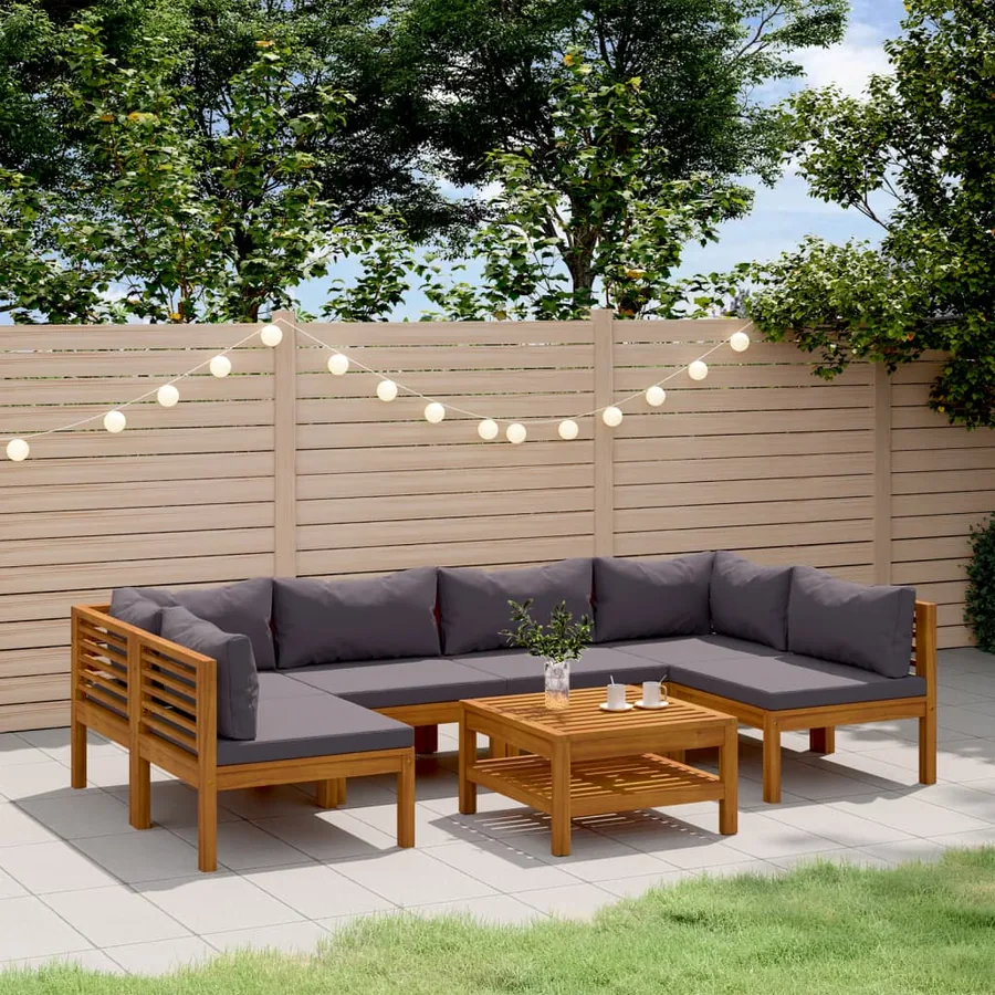 Salon de jardin 7 pcs avec coussin Bois d'acacia solide